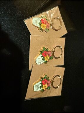 Floral Enamel Key & Card Holder Keychains - Red, Yellow & Pink